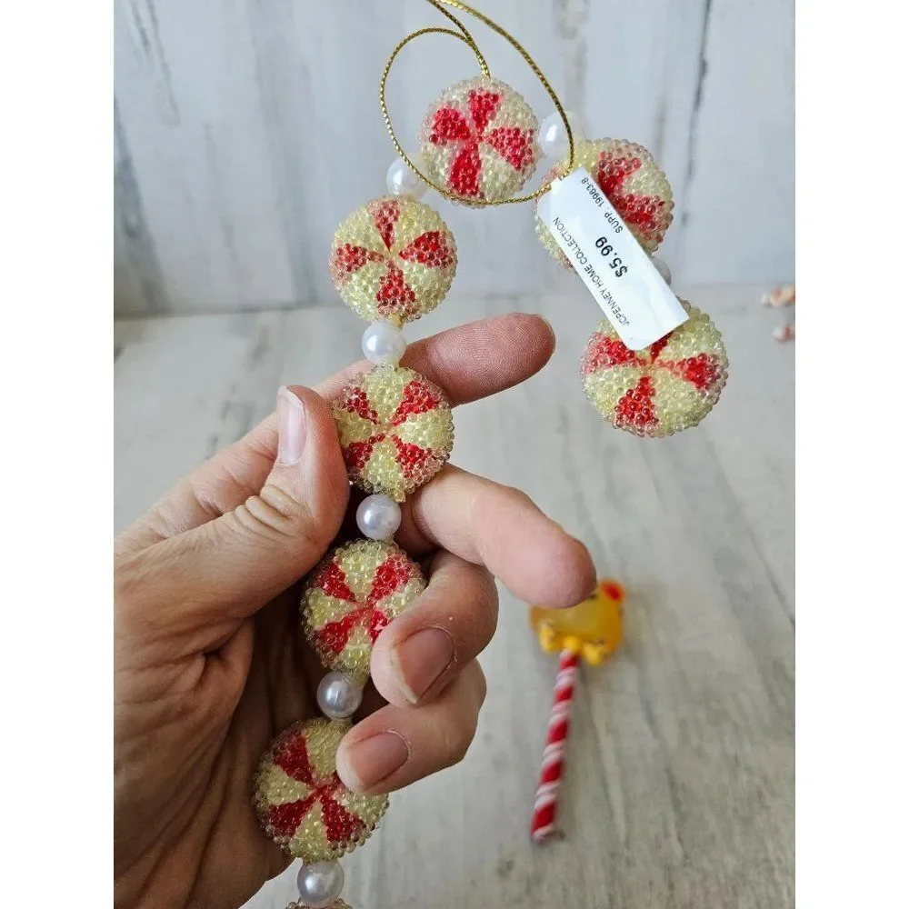 Peppermint candy cane vintage ornament‎ sucker lollipop bear Xmas tree